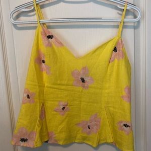 yellow zara tank top with pink flowers